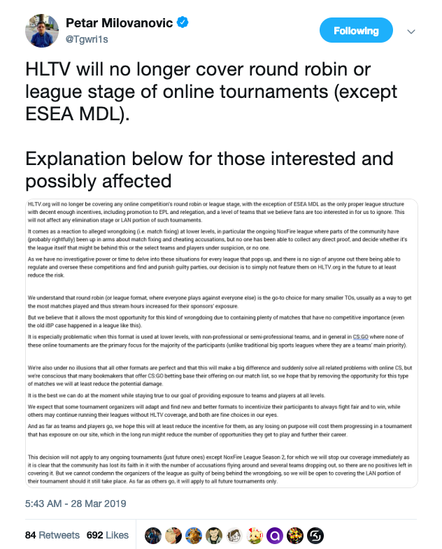 HLTV.org отказались вести репортажи онлайн-лиг